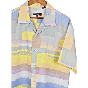 Monologue by Montique Abstract Brushstroke Camp Shirt Size L Multicolor Pastel